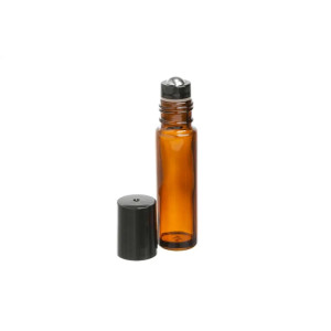Frasco de Vidro Âmbar Roll-on Grosso 10ml  - Tampa Preta